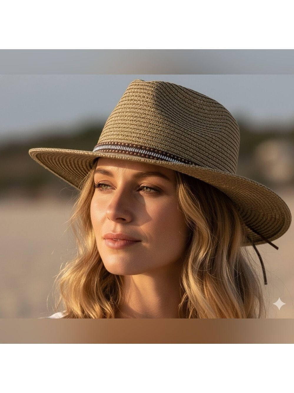 BINDYA Woven Straw Lulla Collection Panama Hat Rhinestone / Stud / Leather Band